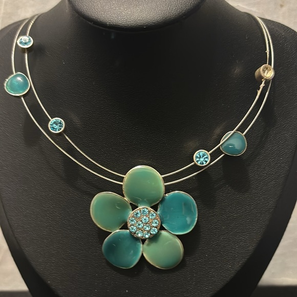 Vintage Blue Enamel & Crystal Necklace / Choker - Picture 4 of 11